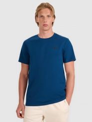 4F T-shirt regular gładki męski - niebieski 3XL. Niebieskie t-shirty męskie 4F, m, bez wzorów, z bawełny, bez kołnierzyka, bez ramiączek. Za 49.99 zł.