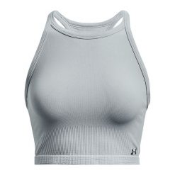 Tank top fitness damski Under Armour Rush Seamless Tank. Niebieskie topy damskie Under Armour, l, bez wzorów, sportowe, bez kołnierzyka, bez ramiączek. Za 129.99 zł.