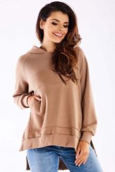 Bluza z Kieszenią Kangurką - Beżowa. Brązowe bluzy damskie Infinite You, l, bez wzorów, z bawełny, bez ramiączek, bez kaptura. Za 209.90 zł.