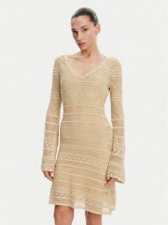 Guess Sukienka dzianinowa W5GK48 Z3E22 Beżowy Slim Fit. Brązowe sukienki damskie Guess, l, z aplikacjami, z dzianiny, bez kołnierzyka, bez ramiączek. Za 299.99 zł.