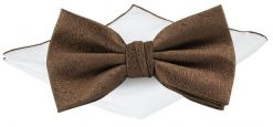 Męska Mucha w Komplecie z Poszetką - Chattier - Brązowa. Brązowe krawaty i muchy Chattier, bez wzorów, eleganckie. Za 65.00 zł.