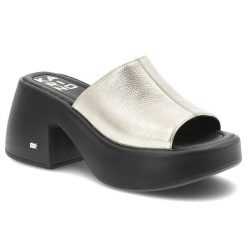 Złote Klapki Karino Eleganckie Obuwie Damskie Na Obcasie. Żółte klapki damskie Karino, na lato, bez wzorów, ze skóry, eleganckie, z otwartym noskiem, bez obcasa, na obcasie, bez zapięcia. Za 319.00 zł.