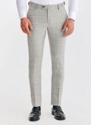 PAKO LORENTE – Szare spodnie garniturowe w kratkę. Szare garnitury męskie Pako Lorente, m, bez wzorów, z elastanu, eleganckie. Za 599.99 zł.