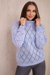 Sweter z półgolfem i wzorem w romby niebieski. Niebieskie swetry nierozpinane damskie KESI, l, bez wzorów, z wełny, bez kołnierzyka, plus size, bez ramiączek. Za 125.45 zł.