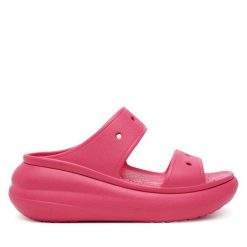 Klapki Crocs. Czerwone klapki damskie Crocs, bez wzorów, bez obcasa, bez zapięcia. Za 149.99 zł.