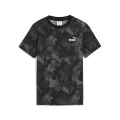 Młodzieżowa koszulka Essentials Camo z nadrukiem na całej powierzchni PUMA Black. Czarna bluzki damskie Puma, m, bez wzorów, eleganckie, bez kołnierzyka, bez ramiączek. Za 99.00 zł.