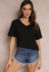Czarny T-shirt Nikoneus. Czarne t-shirty damskie Renee, plus size, bez wzorów, z dzianiny, klasyczne, bez kołnierzyka, bez ramiączek. Za 29.99 zł.