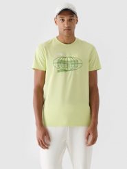 4F T-shirt regular z nadrukiem męski - zielony S. Zielone t-shirty męskie 4F, m, bez wzorów, z bawełny, bez kołnierzyka, bez ramiączek. W wyprzedaży za 39.99 zł.