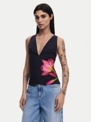Desigual Bluzka 25SWBW09 Czarny Regular Fit. Czarne bluzki damskie Desigual, s, bez wzorów, z syntetyku, bez kołnierzyka, bez ramiączek. Za 209.99 zł.