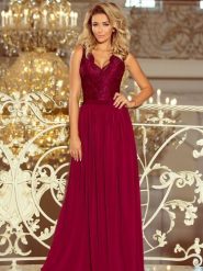 Sukienka Model Lea 211-2 Bordo - Numoco. Czerwone sukienki damskie Numoco, l, bez wzorów, z elastanu, wizytowe, bez kołnierzyka, plus size, bez ramiączek, maxi. Za 558.47 zł.