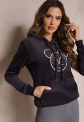 Granatowa Bluza z Kapturem i Haftowanym Napisem Lahma. Niebieskie bluzy damskie Renee, l, bez wzorów, z polaru, casualowe, bez ramiączek, z kapturem. Za 99.99 zł.