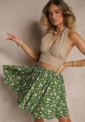 Zielone Spódnico-Szorty High Waist w Kwiaty Sunevra. Zielone szorty damskie Renee, bez wzorów, eleganckie, z podwyższonym stanem. Za 44.99 zł.
