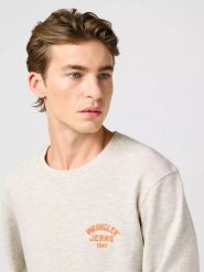 MESKA BLUZA WRANGLER SMALL LOGO CREW OAT MELEE 112364090. Bluzy męskie Wrangler, m, bez wzorów, bez ramiączek, bez kaptura. Za 159.99 zł.