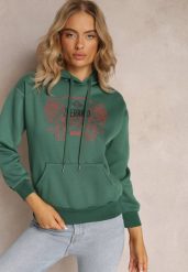 Zielona Modna Bluza z Nadrukiem i Kapturem Ozdobiona Nadrukiem Arinalu. Zielone bluzy damskie Renee, l, bez wzorów, z polaru, casualowe, bez ramiączek. Za 79.99 zł.
