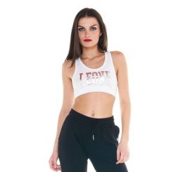 Podstawowy top damski. Białe topy damskie LEONE 1947 APPAREL, l, bez wzorów, z tkaniny, sportowe, bez kołnierzyka, bez ramiączek. Za 69.47 zł.