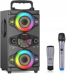 Głośnik Bezprzewodowy Bluetooth z mikrofonem i pilotem przenośny RGB czarny. Czarne głośniki przenośne NoName. Za 249.99 zł.
