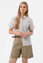 Koszula damska w paski C-FIDA. Brązowe koszule damskie Volcano, l, bez wzorów, z bawełny, klasyczne, bez kołnierzyka, bez ramiączek. Za 99.99 zł.