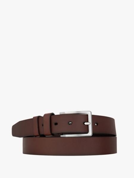 Ciemnobrązowy pasek ze skóry licowej. Brązowe paski męskie Ryłko, z denimu, eleganckie. Za 129.99 zł.