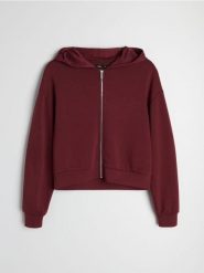 Rozpinana bluza z kapturem z domieszką wiskozy soft touch - pomarańczowy. Brązowe bluzy damskie Sinsay, l, bez wzorów, z wiskozy, bez ramiączek, z kapturem. Za 49.99 zł.
