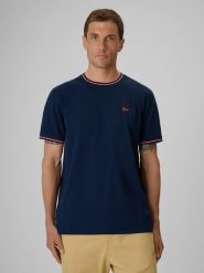 4F T-shirt regular gładki męski - granatowy S. Niebieskie t-shirty męskie 4F, m, bez wzorów, z bawełny, bez kołnierzyka, bez ramiączek. Za 79.99 zł.