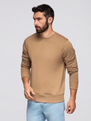 Męska bluza dresowa BASIC z okrągłym dekoltem - brązowa V2 - Rozmiar: XXL. Brązowe bluzy męskie Ombre Clothing, m, bez wzorów, z bawełny, bez ramiączek, bez kaptura. W wyprzedaży za 109.49 zł.