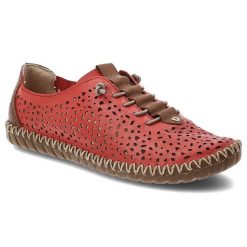 Półbuty damskie Rieker, cholewka ze skóry naturalnej licowej z ażurową perforacją fason na płaskiej podeszwie, czerwone, M2856-33. Czerwone półbuty damskie Rieker, w ażurowe wzory, ze skóry, bez obcasa, na płaskiej podeszwie, bez zapięcia. Za 329.00 zł.
