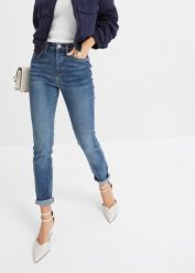 Dżinsy skinny, high waist. Niebieskie jeansy damskie bonprix, bez wzorów, z jeansu, z podwyższonym stanem. Za 144.99 zł.