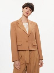 Weekend Max Mara Marynarka Cantico 2415041062 Brązowy Regular Fit. Brązowe marynarki i żakiety damskie Weekend Max Mara, bez wzorów, ze lnu, bez kołnierzyka, bez ramiączek. Za 1,319.00 zł.