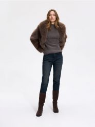 Jeansy mom - granatowy. Niebieskie jeansy damskie Reserved, bez wzorów, z bawełny. Za 129.99 zł.