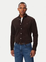 Tommy Hilfiger Koszula Solid MW0MW40486 Brązowy ciemny Regular Fit. Brązowe koszule męskie Tommy Hilfiger, l, bez wzorów, z bawełny, bez kołnierzyka, bez ramiączek. Za 409.99 zł.