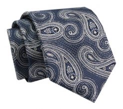 Krawat - ALTIES - Ciemnoniebieski w Duży Wzór Paisley. Niebieskie krawaty i muchy Alties, bez wzorów, z tkaniny, eleganckie. Za 49.00 zł.