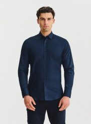 PAKO LORENTE – Granatowa bawełniana koszula męska. Koszule męskie Pako Lorente, m, bez wzorów, z bawełny, bez kołnierzyka, bez ramiączek. Za 149.99 zł.