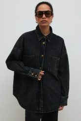 Koszula jeansowa w kolorze WASHED BLACK- INSPIRE-S/M. Czarne koszule damskie Marsala, m, bez wzorów, z denimu, biznesowe, bez kołnierzyka, bez ramiączek. Za 1.00 zł.