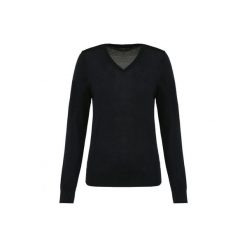 Damski sweter z merynosów z dekoltem v-neck Kariban Premium. Czarne swetry nierozpinane damskie KARIBAN, na zimę, bez wzorów, z wełny, eleganckie, bez kołnierzyka, bez ramiączek. W wyprzedaży za 269.00 zł.