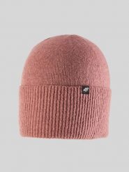 4F Czapka zimowa damska - koralowa Uniwersalny. Pomarańczowe czapki damskie 4F, na zimę, z aplikacjami, z dzianiny, klasyczne. Za 49.99 zł.