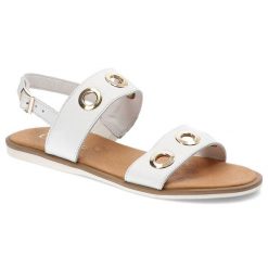 Białe Sandały Chebello Damskie Modne Buty Letnie. Białe sandały damskie CheBello, bez wzorów, ze skóry, bez obcasa, bez zapięcia. Za 189.00 zł.