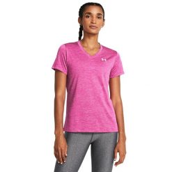 Koszulka damska Under Armour Tech SSV- Twist. Czerwone koszulki sportowe damskie Under Armour, s, bez wzorów, bez ramiączek. Za 109.99 zł.