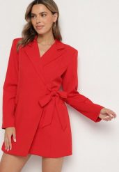 Czerwona Kopertowa Sukienka z Imitacją Kieszeni Talriti. Czerwone sukienki damskie Born2be, l, bez wzorów, eleganckie, bez kołnierzyka, bez ramiączek, mini, kopertowe. Za 189.99 zł.