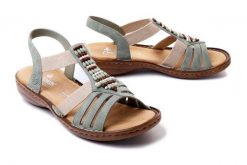 RIEKER 60851-52 green, sandały damskie. Zielone sandały damskie Rieker, bez wzorów, bez obcasa, na koturnie, bez zapięcia. Za 202.93 zł.