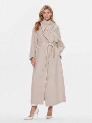 Calvin Klein Płaszcz wełniany K20K206746 Beżowy Relaxed Fit. Brązowe płaszcze damskie Calvin Klein, na zimę, l, bez wzorów, z wełny, bez kołnierzyka, bez kaptura. Za 2,889.00 zł.
