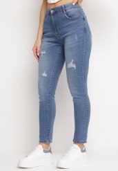 Granatowe Elastyczne Jeansy Skinny Push Up z Przedarciami Egenna. Niebieskie jeansy damskie Born2be, bez wzorów, z jeansu. Za 79.99 zł.