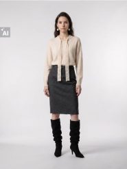 Sweter oversize z ozdobnym wiązaniem - kremowy. Białe swetry nierozpinane damskie Sinsay, l, bez wzorów, bez kołnierzyka, bez ramiączek. Za 59.99 zł.