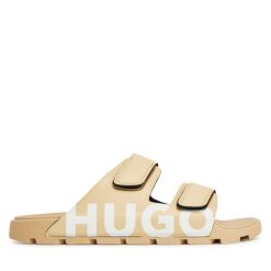 Klapki HUGO. Brązowe klapki męskie Hugo, bez wzorów, bez zapięcia. Za 339.99 zł.