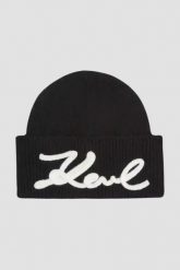 KARL LAGERFELD Czarna czapka damska z domieszką wełny. Czarne czapki damskie KARL LAGERFELD, bez wzorów, z wełny, eleganckie. W wyprzedaży za 247.99 zł.