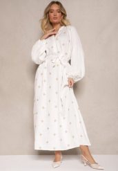 Biała Sukienka z Wiskozy Oversize Ozdobiona Haftem Venalari. Białe sukienki damskie Renee, na co dzień, na lato, l, bez wzorów, z wiskozy, eleganckie, bez kołnierzyka, bez ramiączek, maxi, oversize. Za 119.99 zł.