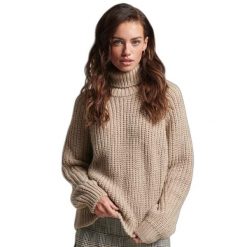 Damski luźny sweter z golfem z przeszyciami Superdry. Brązowe swetry nierozpinane damskie Superdry, l, bez wzorów, z dzianiny, eleganckie, bez kołnierzyka, bez ramiączek. Za 344.70 zł.