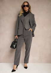 Szare Garniturowe Spodnie Cygaretki z Wiskozą High Waist Tialys. Szare spodnie materiałowe damskie Renee, bez wzorów, z jeansu, biznesowe, z podwyższonym stanem. Za 79.99 zł.