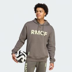 Bluza z kapturem Real Madrid Seasonal. Szare bluzy sportowe męskie Adidas, bez wzorów, z kapturem, do piłki nożnej. Za 279.00 zł.