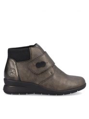 Rieker Botki L4884-90 Srebrny. Szare botki damskie Rieker, bez wzorów, ze skóry, bez obcasa, na koturnie, bez zapięcia. Za 299.99 zł.