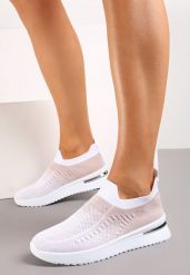 Biało-Różowe Buty Sportowe z Nadrukiem Obmre i Skarpetkową Cholewką Erinevia. Białe obuwie sportowe damskie Renee, bez wzorów, bez zapięcia, na fitness i siłownię. Za 39.99 zł.